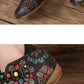 Women Ethnic Flower Embossing Leather Bead Low Heel Shoes