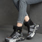 Women Vintage Leather Spliced Fleece-lined Platform Boots