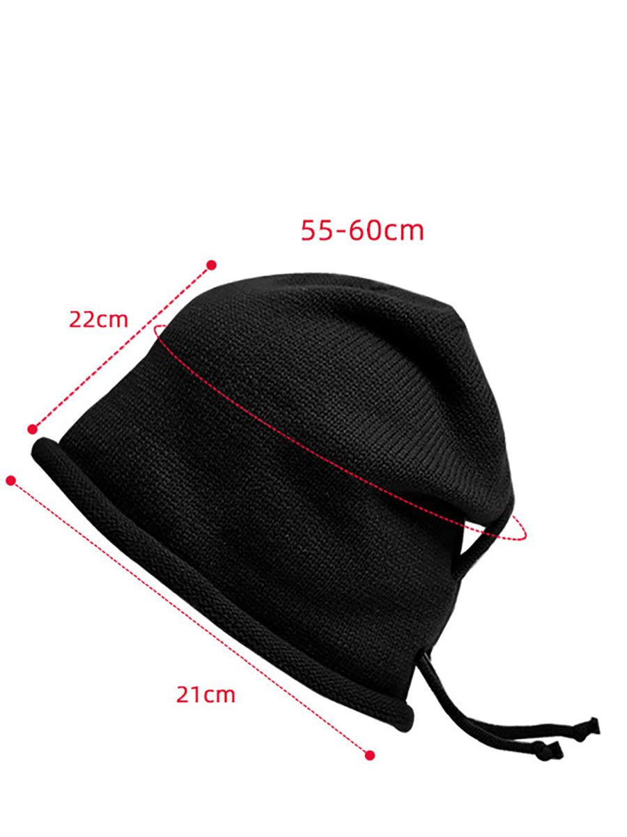 Women Autumn Pure Color Strap Knit Hat