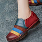 Women Casual Colorblock Leather Spliced Flat Shoes