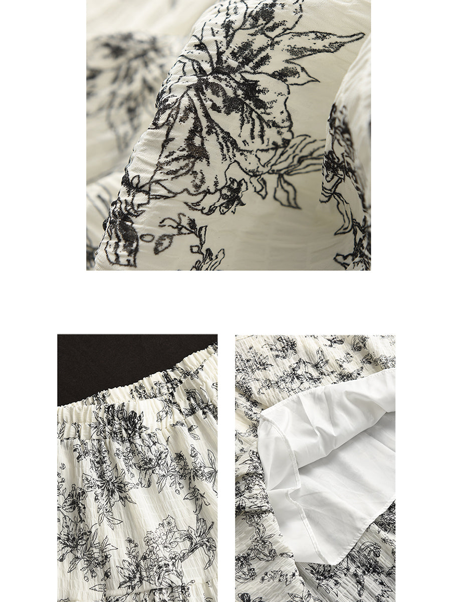 Women Summer Vintage Floral Cotton Loose Skirt