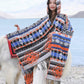 Women Bohemia Warm Rhomboids Tassel Hooded Shawl