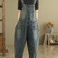 Women Retro Patchwork Loose Washed Denim Jumpsuits