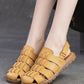 Women Summer Casual Leather Weave Solid Flat Shoes