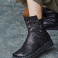 Women Vintage Leather Feather Shape Spliced Ankle Boots