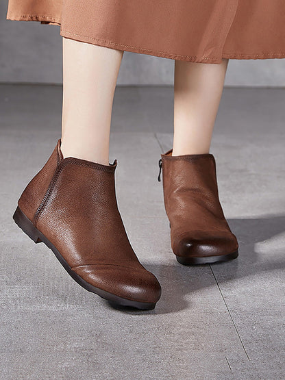 Women Solid Genuine Leather Winter Zipper Low Heel Boots