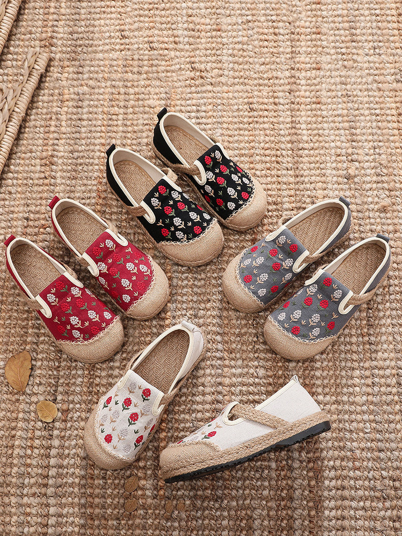 Women Summer Artsy Embroidery Linen Cotton Shoes