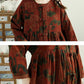 Women Ethnic Flower Button Linen Shirt Coat