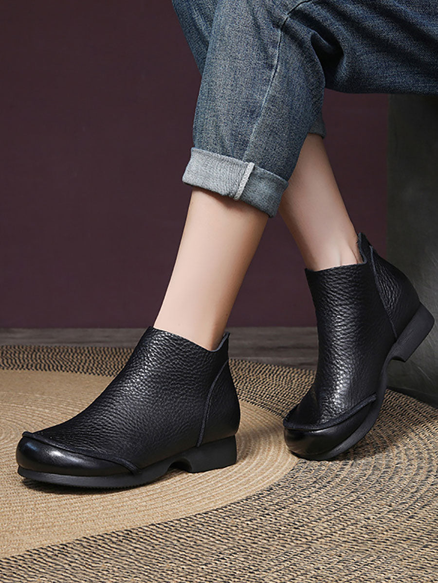 Women Elegant Solid Leather Spliced Low Heel Boots