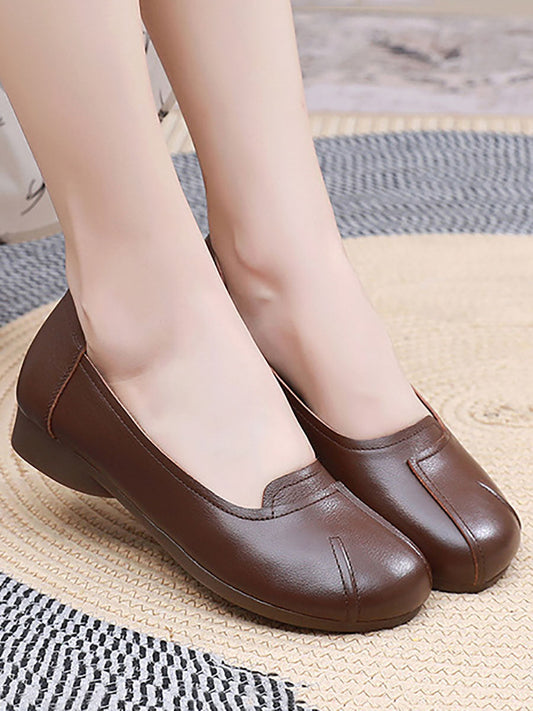 Women Summer Commute Solid Leather Spliced Low Heel Shoes