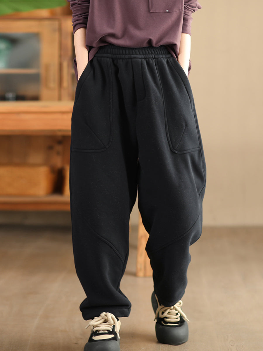 Women Autumn Vintage Cotton Fleece-lined Harem Pants