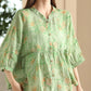 Women Summer Artsy Floral Strap Button Ramie Shirt