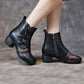 Women Ethnic Flower Leather Spliced Low Heel Boots