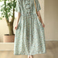 Women Summer Artsy Floral Button O-Neck Dress