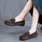 Women Vintage Leather Square-Toe Flat Shoes