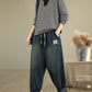 Women Casual Pockets Washed Denim Harem Pants