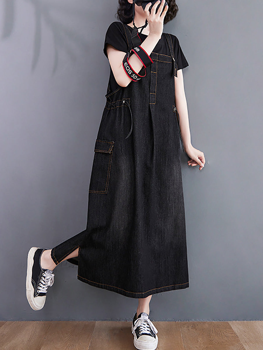 Women Summer Casual Solid Denim Vest Dress