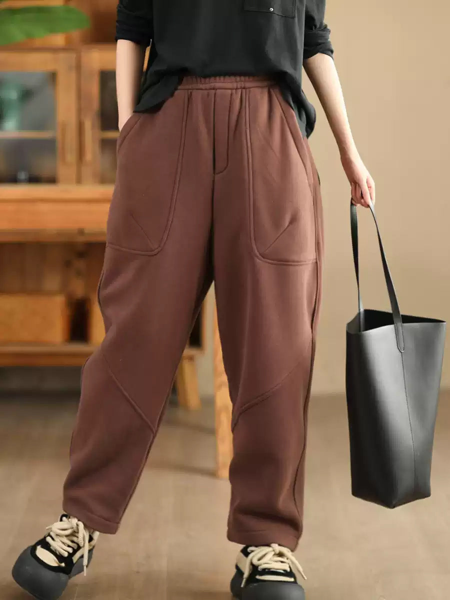 Women Autumn Vintage Cotton Fleece-lined Harem Pants