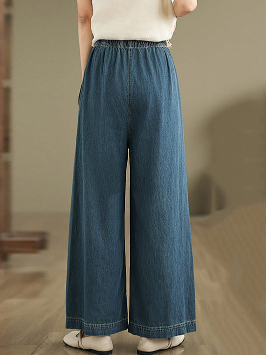 Women Artsy Summer Loose Denim Wide-leg Pants