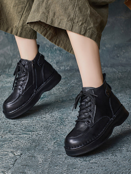 Women Vintage Winter Genuine Leather Low Heel Boots