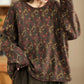 Women Artsy Autumn Floral Hemming Cotton Blouse