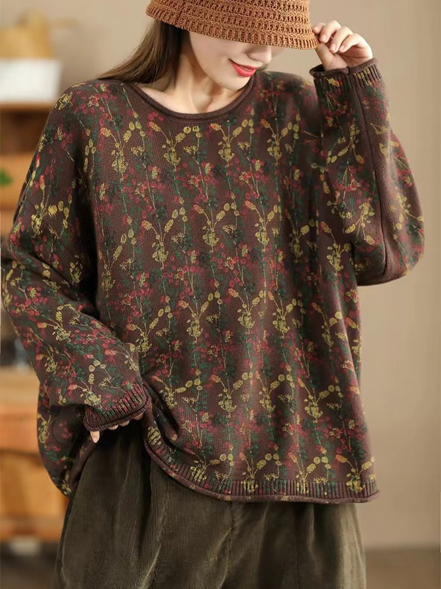 Women Artsy Autumn Floral Hemming Cotton Blouse