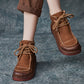 Women Winter Retro Leather Spliced Flat Boots