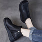 Women Retro Soft Leather Spliced Fleece-lined Mid-Heel Boots