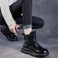 Women Vintage Genuine Leather Spliced Platform Ankle Boots