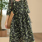 Women Summer Artsy Floral O-Neck Shirred Ramie Dress