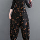 Women Autumn Worn Flower Patchwork Loose Denim Jumpsuits