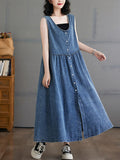 Women Casual Summer Solid Denim Loose Vest Dress