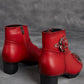 Women Ethnic Autumn Flower Spliced Leather Mid-Heel Boots