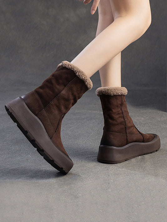 Women Winter Warm Fleece-lined Leather Boots