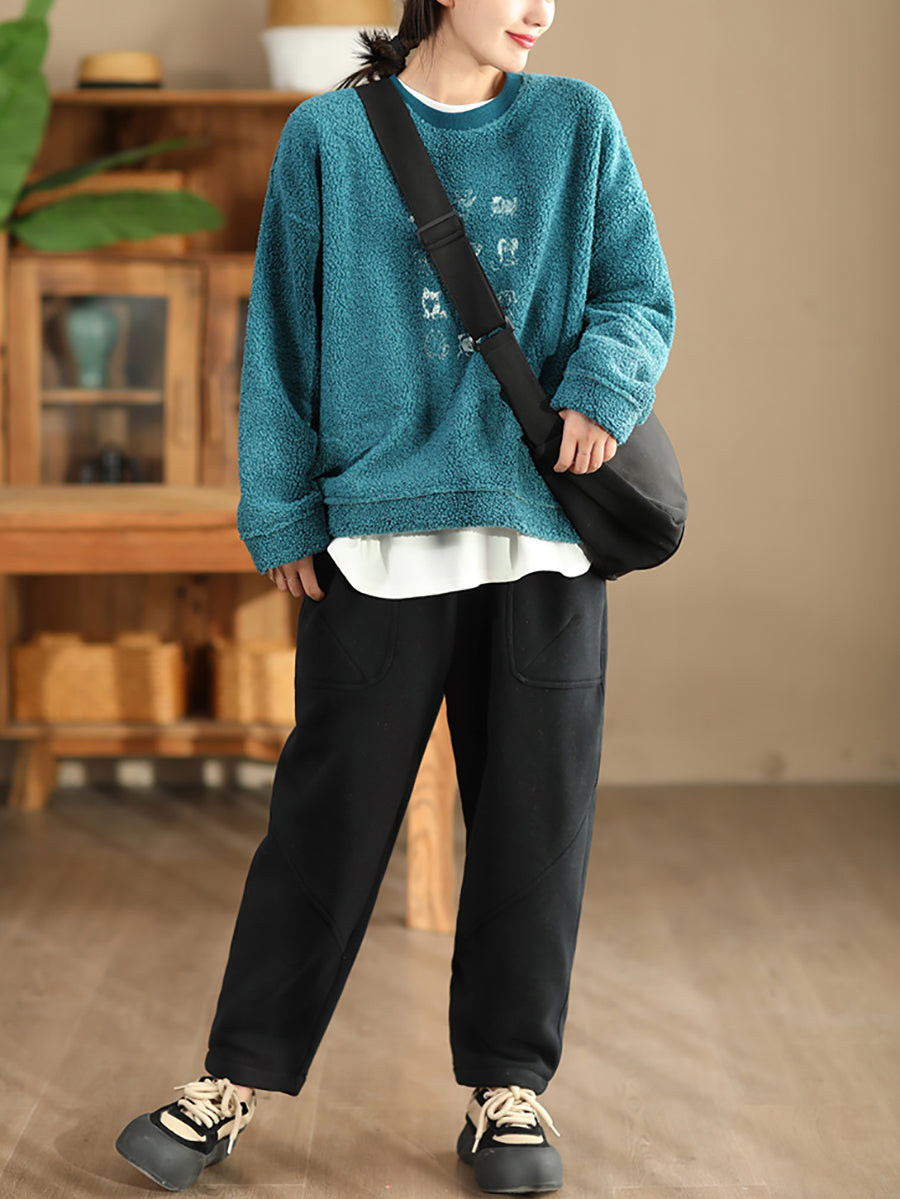 Women Autumn Vintage Cotton Fleece-lined Harem Pants