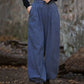 Women Vintage Autumn Solid Loose Ramie Cuffed Pants