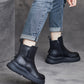 Women Vintage Genuine Leather Zipper Platfrom Boots