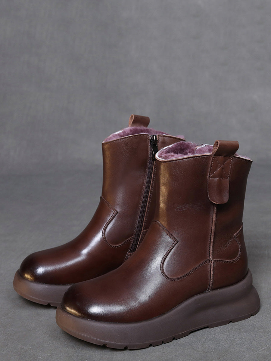 Women Winter Genuine Leather Fleece-lined Platform Boots