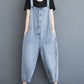 Women Summer Casual Solid Denim Shirred Jumpsuits