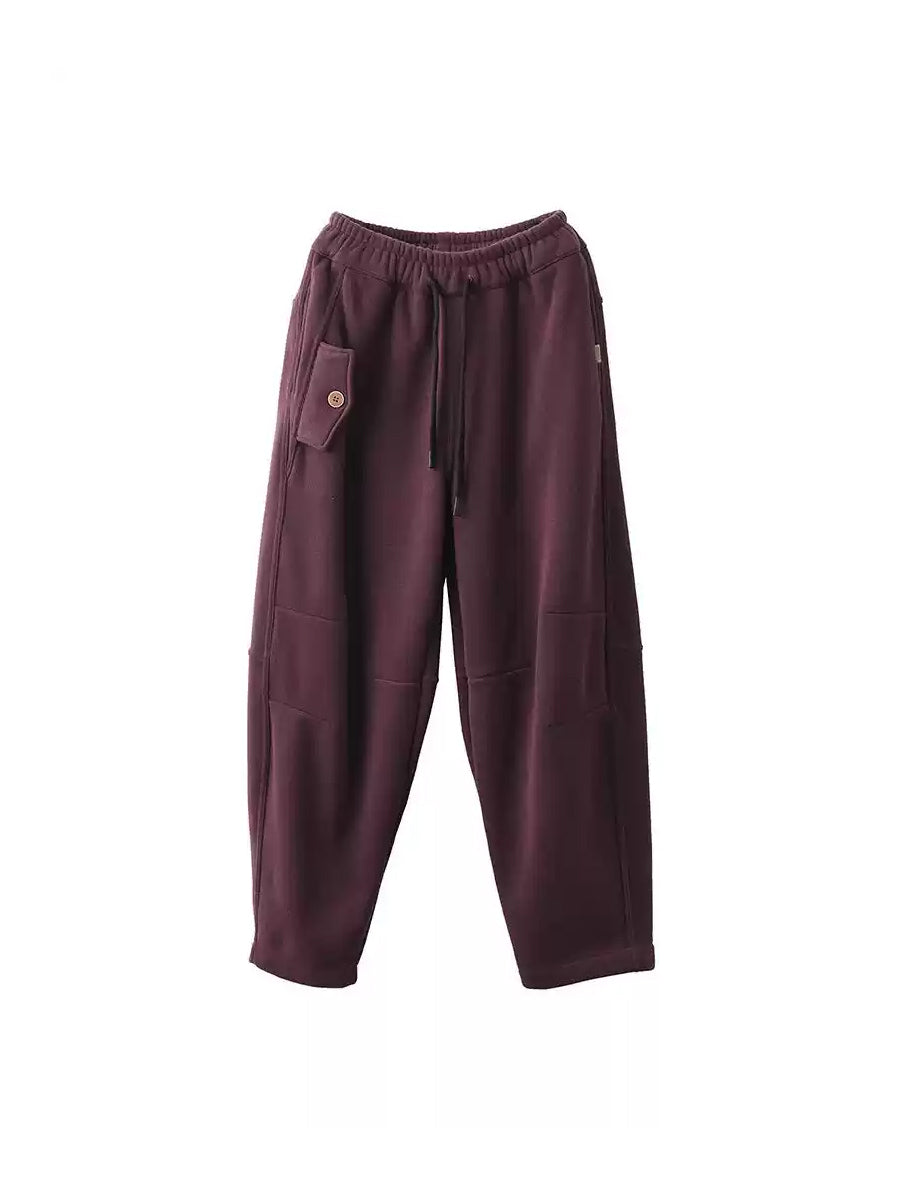 Women Winter Pure Color Fleece-lined Cotton Harem Pants