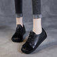 Women Retro Solid Leather Spliced Square Toe Strap Flat Shoes