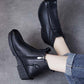 Women Autumn Genuine Leather Spliced Mid-Heel Boots