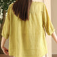 Women Summer Artsy Embroidery V-Neck Ramie Shirt