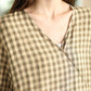 Women Artsy Summer Plaid V-Neck Linen Dress