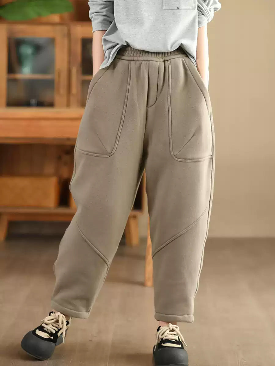 Women Autumn Vintage Cotton Fleece-lined Harem Pants