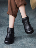 Women Autumn Soft Leather Zipper Low Heel Ankle Boots