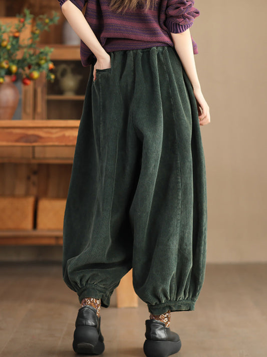 Women Autumn Retro Corduroy Spliced Harem Pants