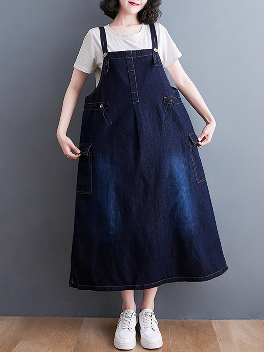 Women Summer Casual Solid Denim Vest Dress