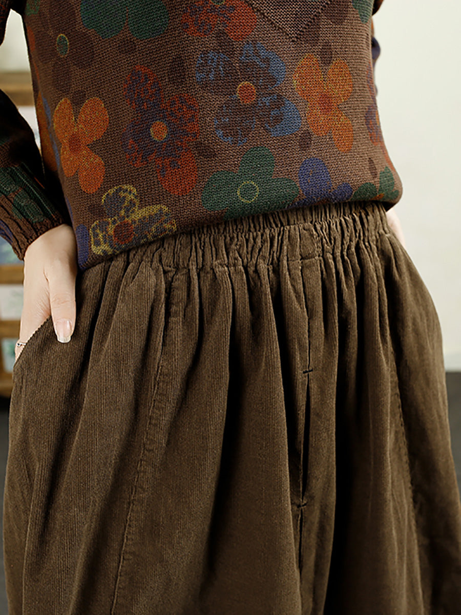 Women Vintage Autumn Solid Spliced Cotton Skirt