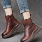 Women Vintage Genuine Leather Zipper Platfrom Boots